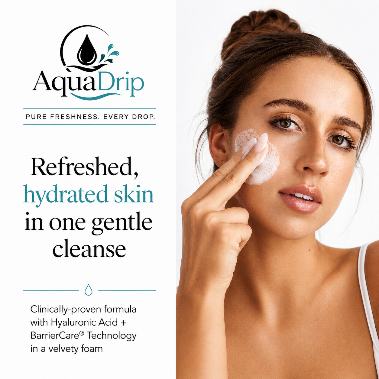AquaDrip Hydro Boost Hydrating Face Wash – Fragrance-Free Gel Cleanser with Hyaluronic Acid, Daily Foaming Facial Cleanser & Makeup Remover for All Skin Types, 16 fl. oz (473 mL)