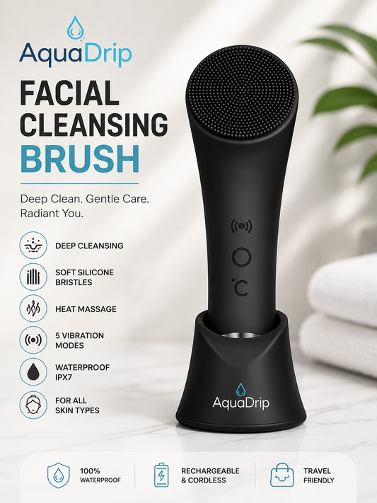 AquaDrip Rechargeable Silicone Facial Cleansing Brush – Deep Cleansing, Gentle Exfoliation & Heat Massage | Waterproof Face Scrubber for All Skin Types