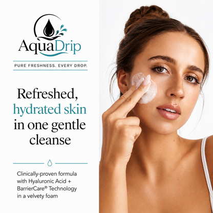 AquaDrip Hydro Boost Hydrating Face Wash – Fragrance-Free Gel Cleanser with Hyaluronic Acid, Daily Foaming Facial Cleanser & Makeup Remover for All Skin Types, 16 fl. oz (473 mL)